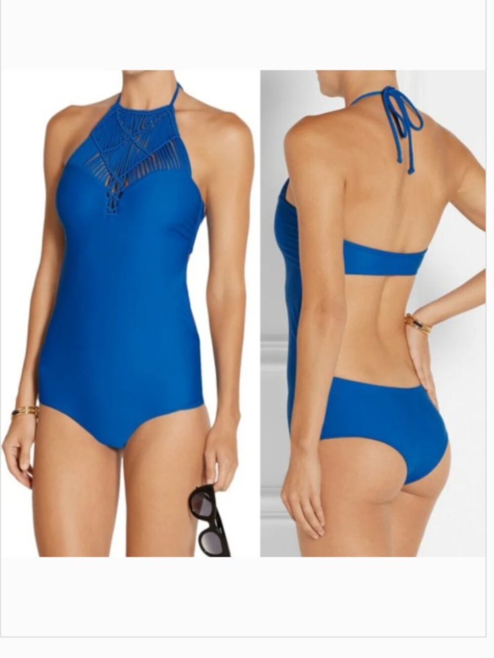 $400 Mikoh Blue Moorea Crochet One-Piece Swimsuit S